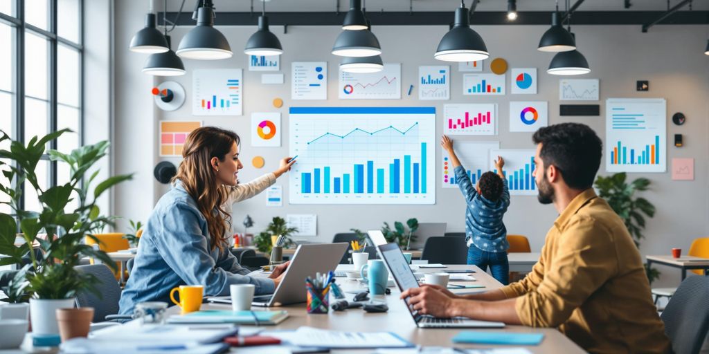 Professionals analyzing performance metrics in a modern workspace.