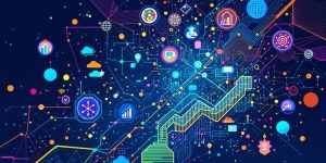 Colorful abstract patterns depicting market growth and connectivity.