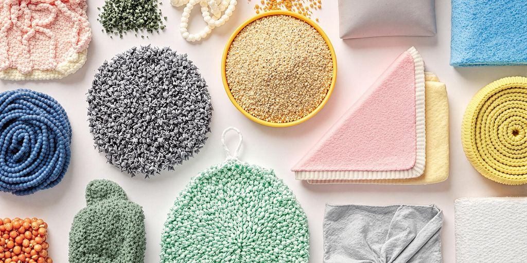 Colorful product listings arranged aesthetically on a clean background.