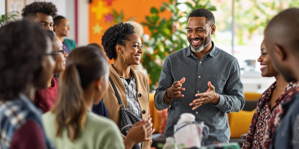 Diverse group of people engaging in meaningful conversation.