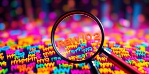 Colorful keywords on a bright digital background.