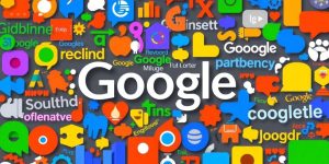 Colorful collage of popular search terms and keywords.