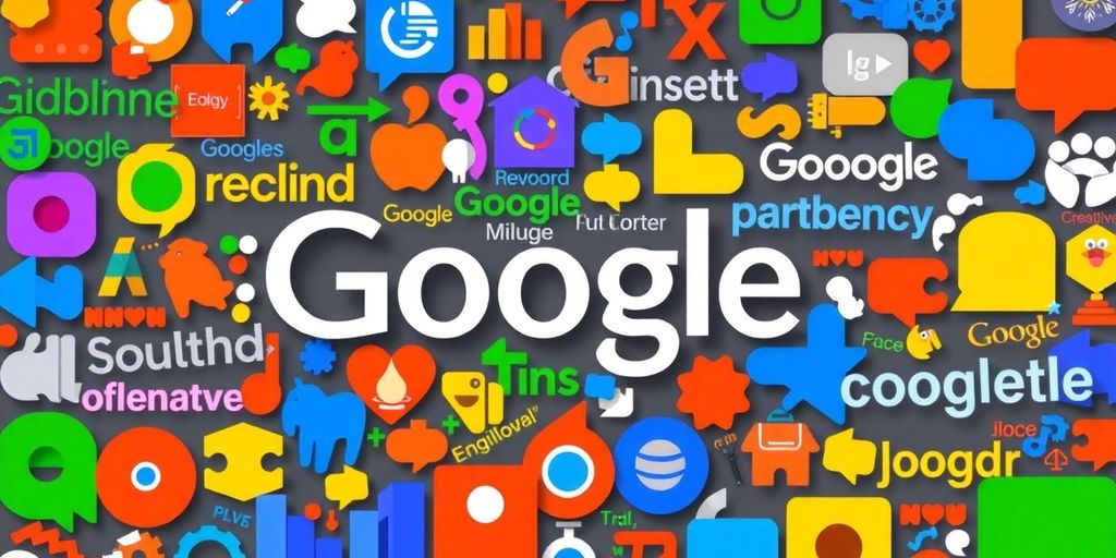Colorful collage of popular search terms and keywords.