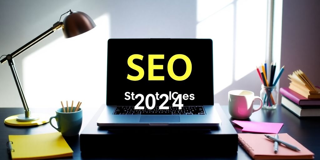A colorful desktop setup for SEO learning.