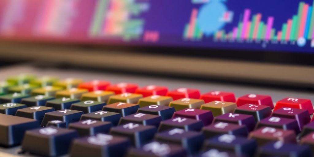 Colorful computer keyboard highlighting digital SEO strategies.