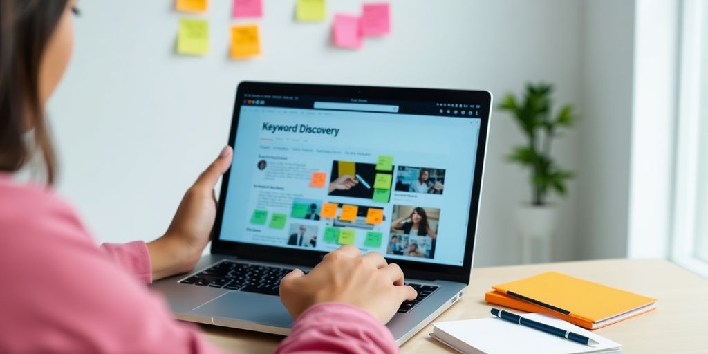 Person analyzing website for keywords on a laptop.