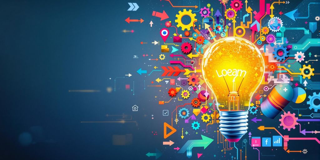 Colorful light bulb and gears representing innovative ideas.
