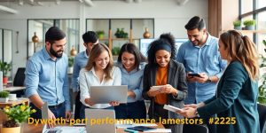 Diverse professionals collaborating in a modern office setting.