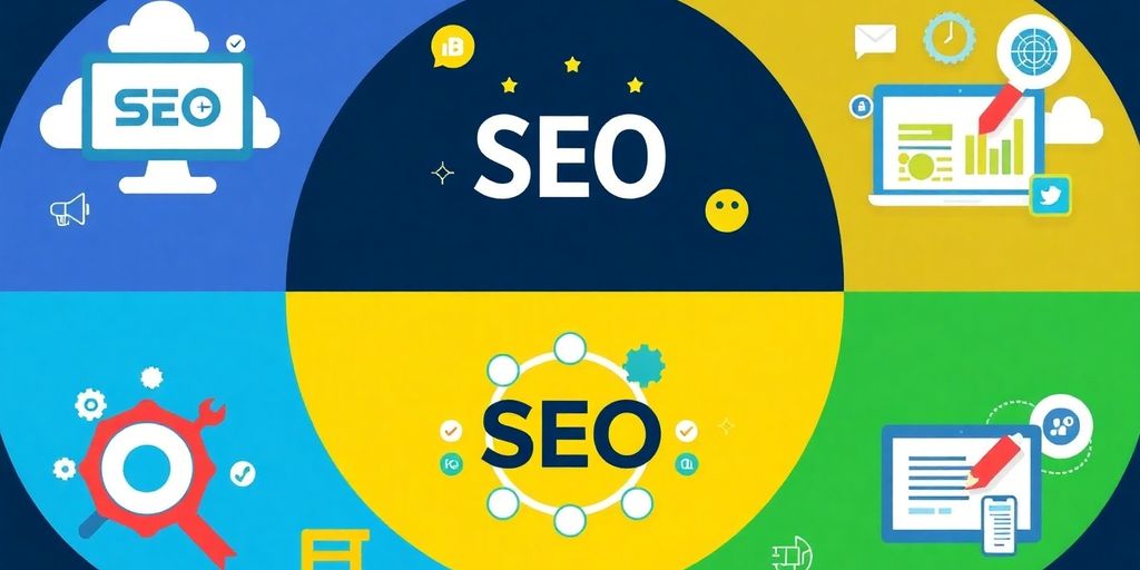 Collage of SEO tools representing online success.