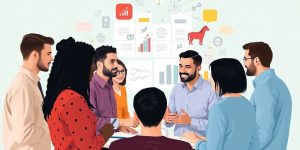 People discussing and analyzing their target market.