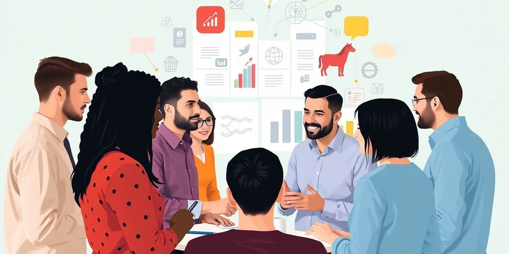 People discussing and analyzing their target market.