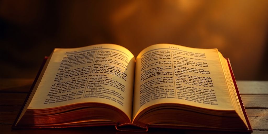 Ancient book with glowing pages and warm light.