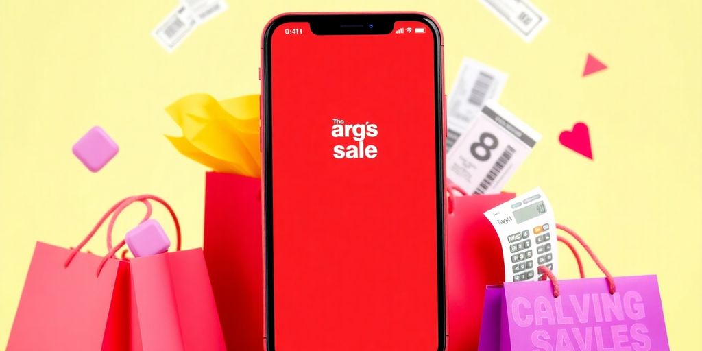 Smartphone with Target Sale App and shopping elements.