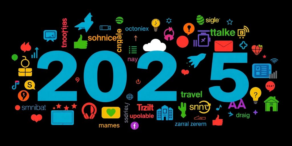 Colorful icons illustrating popular search trends of 2025.
