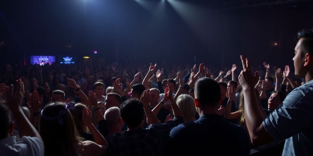 Energetic crowd engaged at a live performance event.