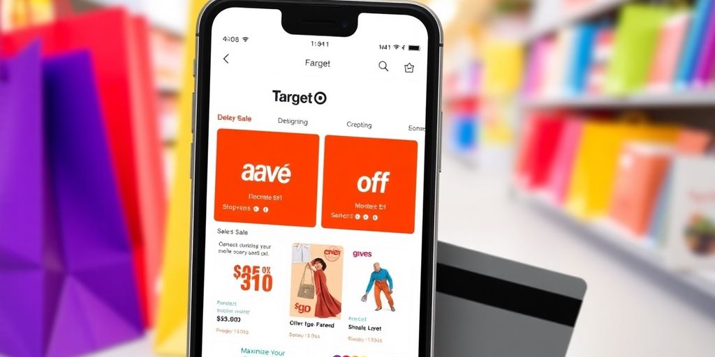 Smartphone showing Target Sale App with shopping bags.