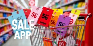 Shopping cart and discount tags for Target Sale App.