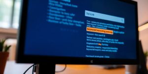 Close-up of a computer screen with search engine results.