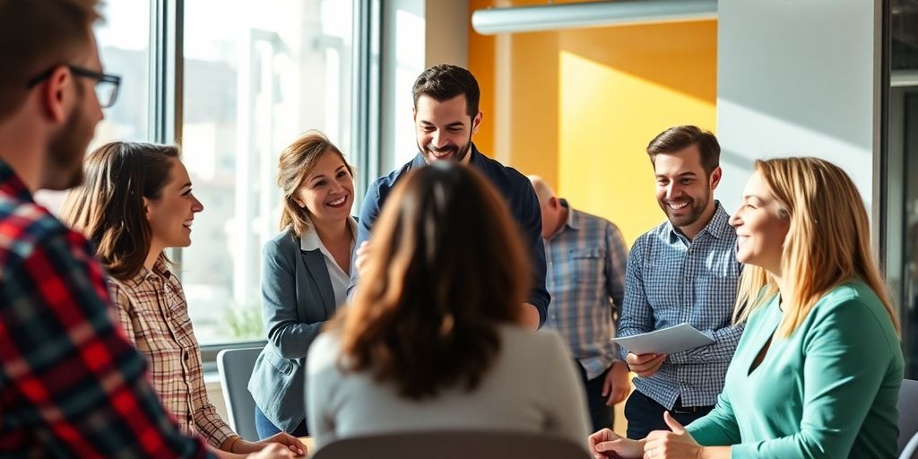 Team collaboration in a modern office setting.