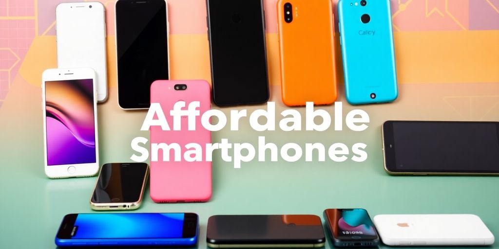 Affordable smartphones in various colors and models on display.