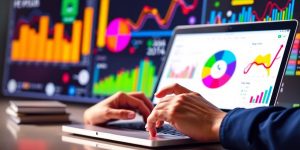 Person analyzing data on laptop for keyword research.