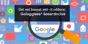 Magnifying glass over search terms and digital icons.