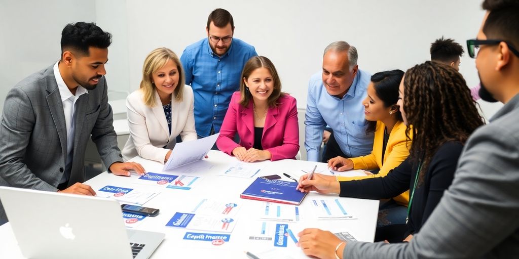 Group of candidates strategizing for a political campaign.