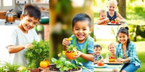 Collage of practical life activities and joyful moments.