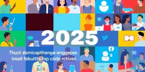Diverse individuals engaging through digital tools and social media.