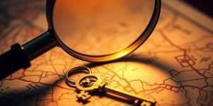 Magnifying glass, golden key, niche market.