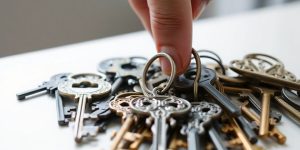 A hand holding different keys.
