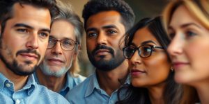 Diverse group, focused faces, listening intently.