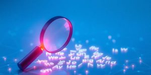 Magnifying glass over glowing keywords