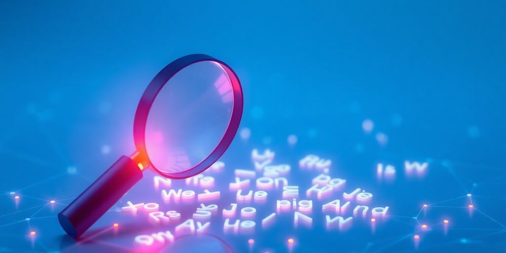 Magnifying glass over glowing keywords