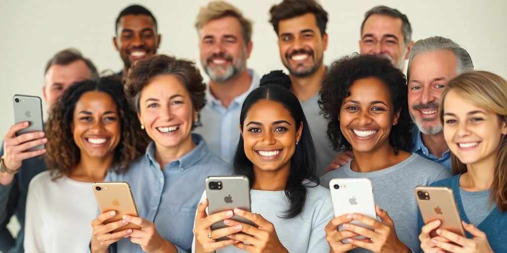 Diverse adults holding iPhone 7 models.