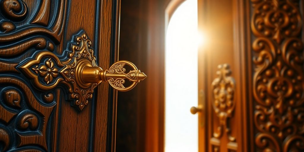 Keys unlocking a golden door.